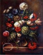 unknow artist, Floral, beautiful classical still life of flowers.048